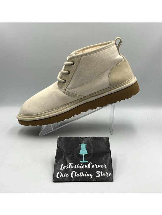 NWOB UGG Mens Beige Canvas Neumel  II Wool Lined Lace-Up Chukka Boots Sz 12 3434